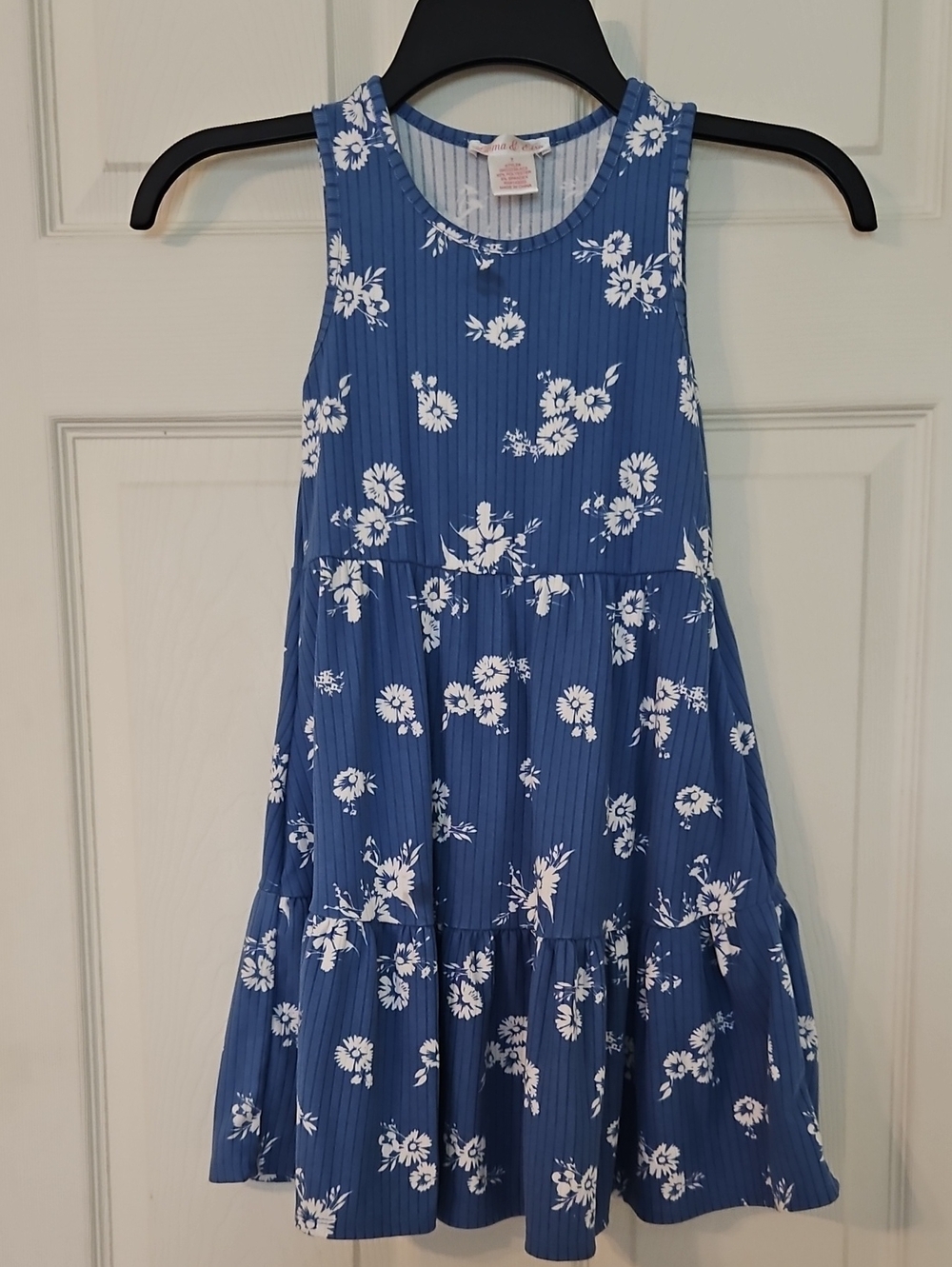 Sleeveless Blue Floral Tiered Dress for Girls